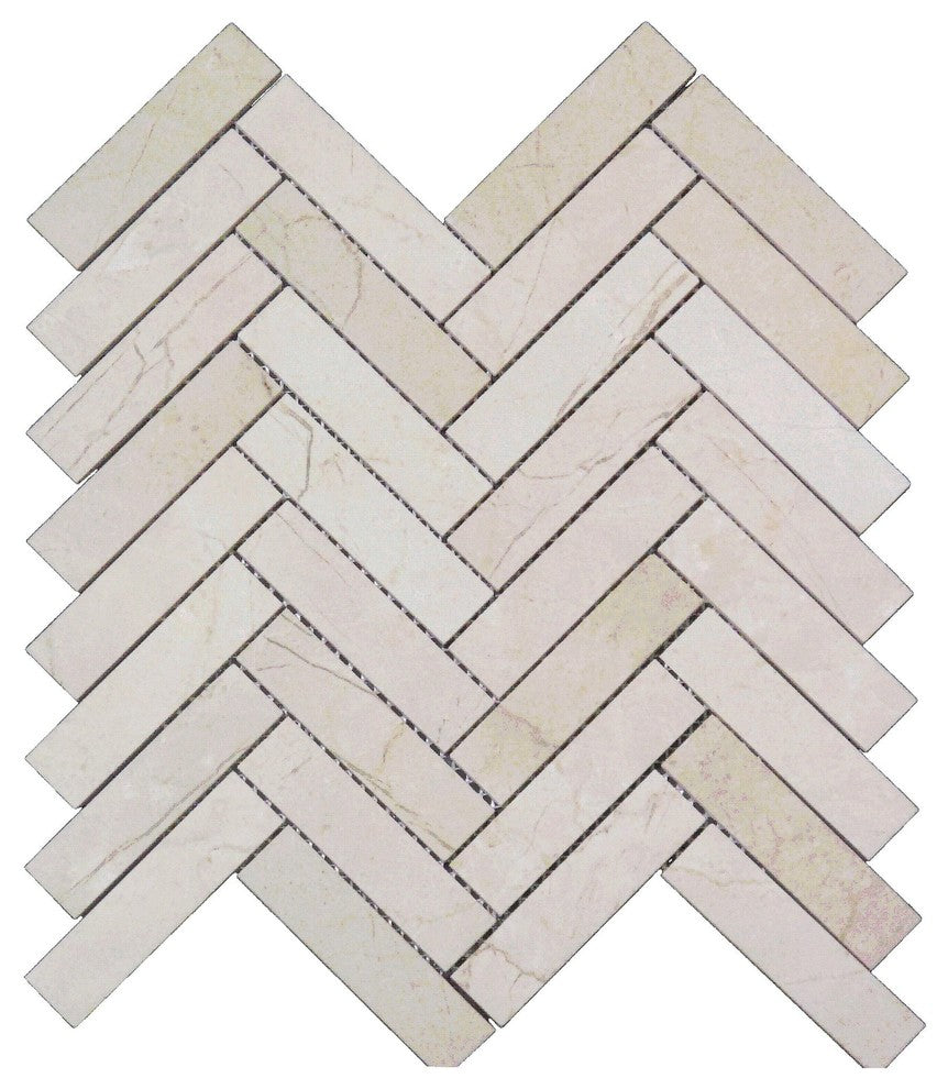 Crema Marfil Marble Honed 1 x 4 Herringbone Mosaic Tile