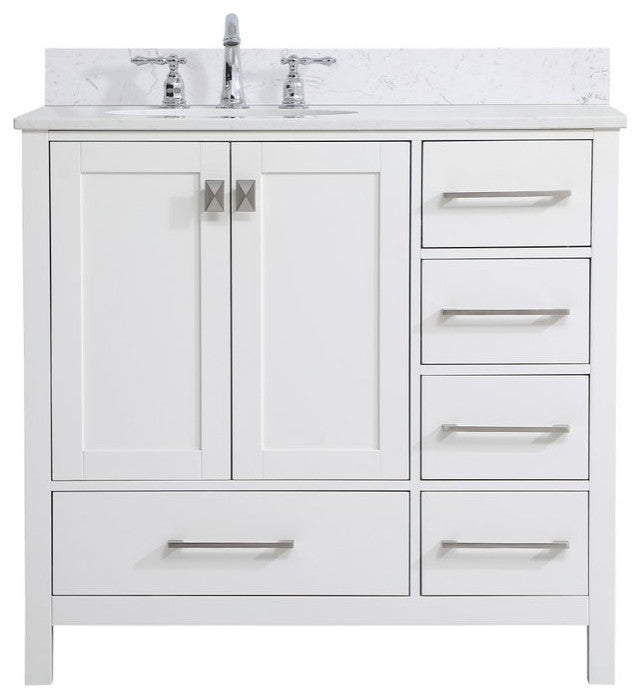 Iris 36" Single Bathroom Vanity, White With Backsplash