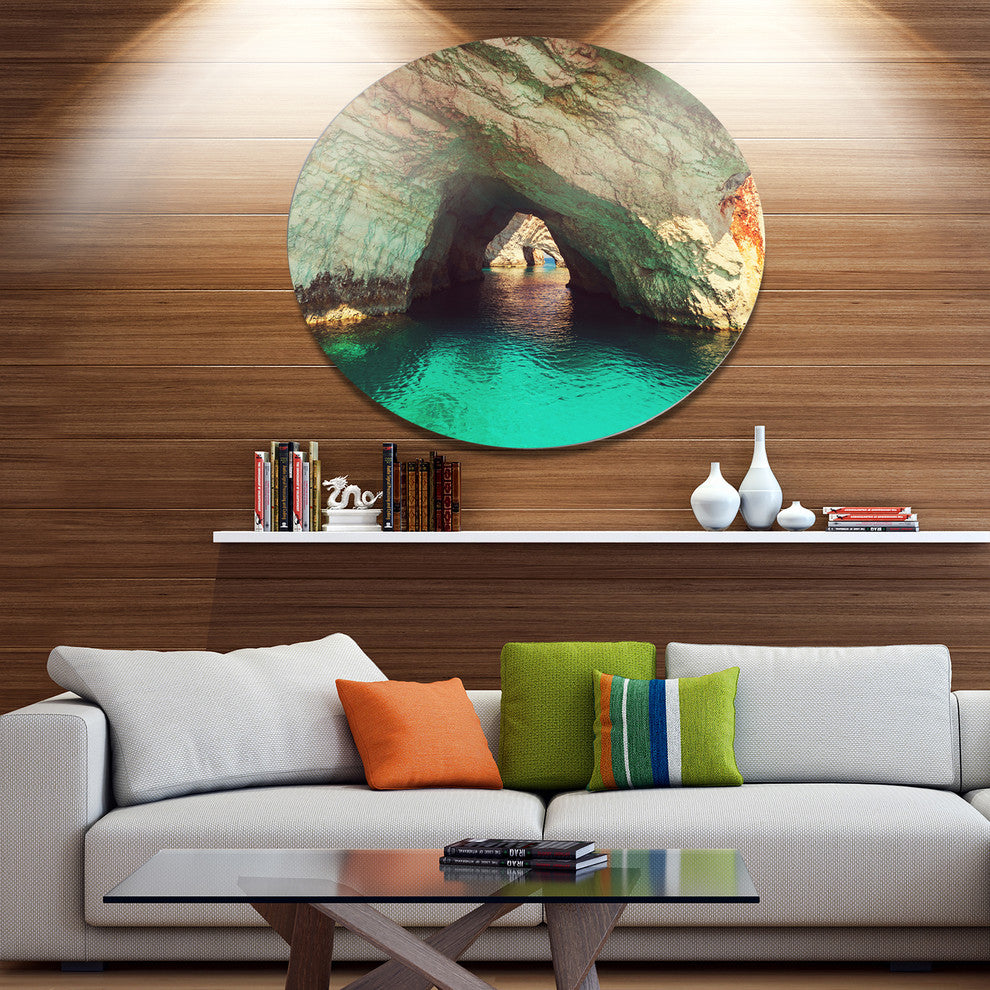 Beautiful Sea Cave In Greece, Landscape Round Wall Art, 23"