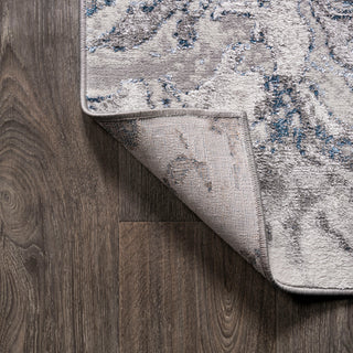 Swirl Marbled Abstract Area Rug, Gray/Blue, 2'x8'