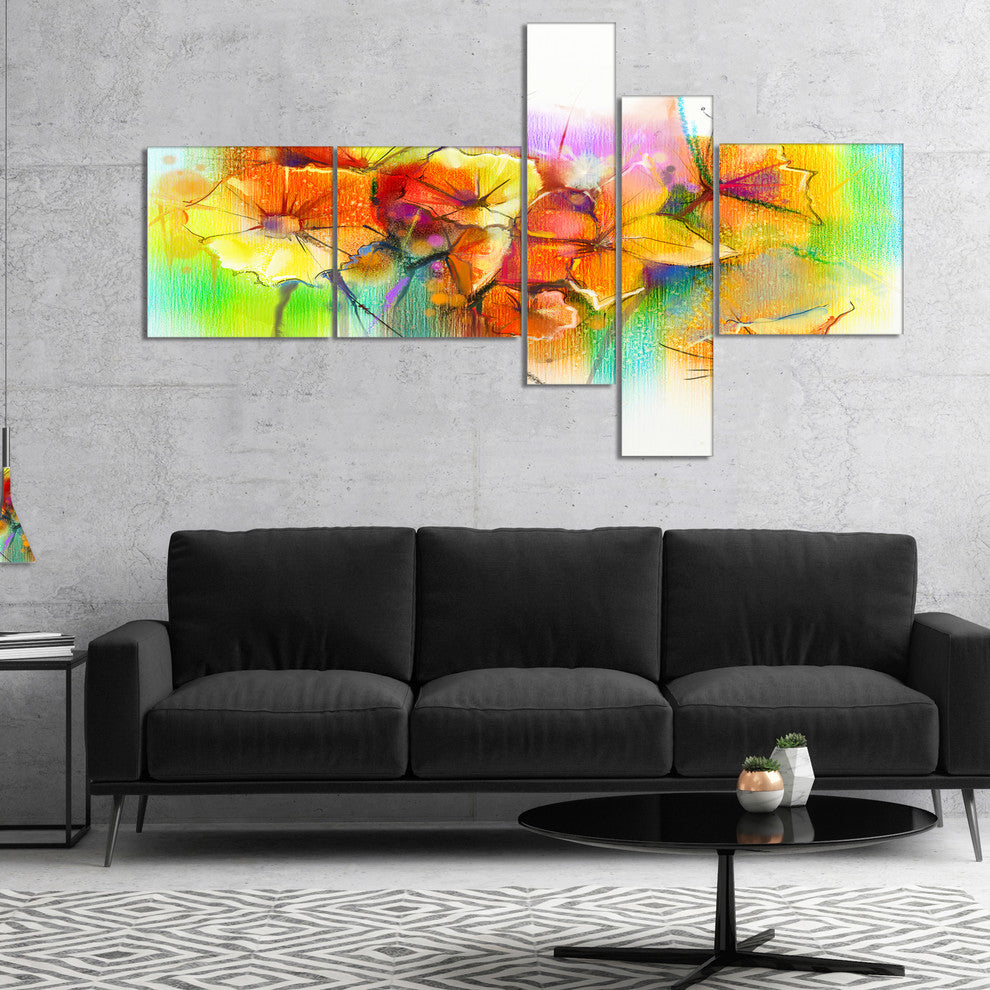 Bright Yellow Gerbera and Daisies, Floral Canvas Print, 60"x32", 5 panels