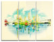 "Shanghai Panoramic View" Watercolor Metal Wall Art, 3 Panels, 36"x28"