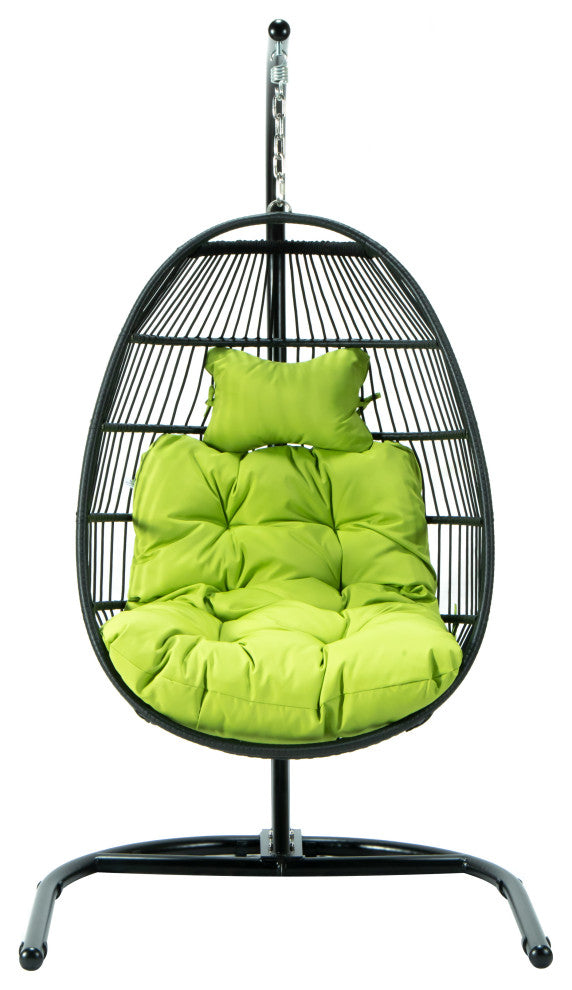 LeisureMod Wicker Folding Hanging Egg Swing Chair, Light Green