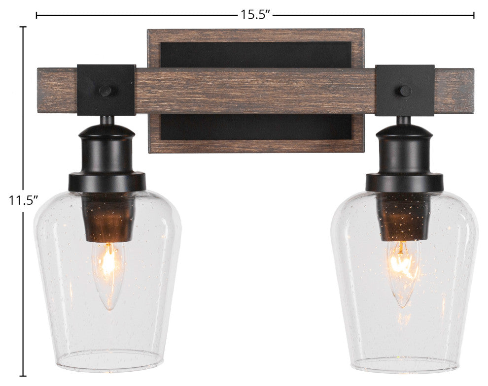Tacoma 2-Light Bath Bar, Clear Bubble