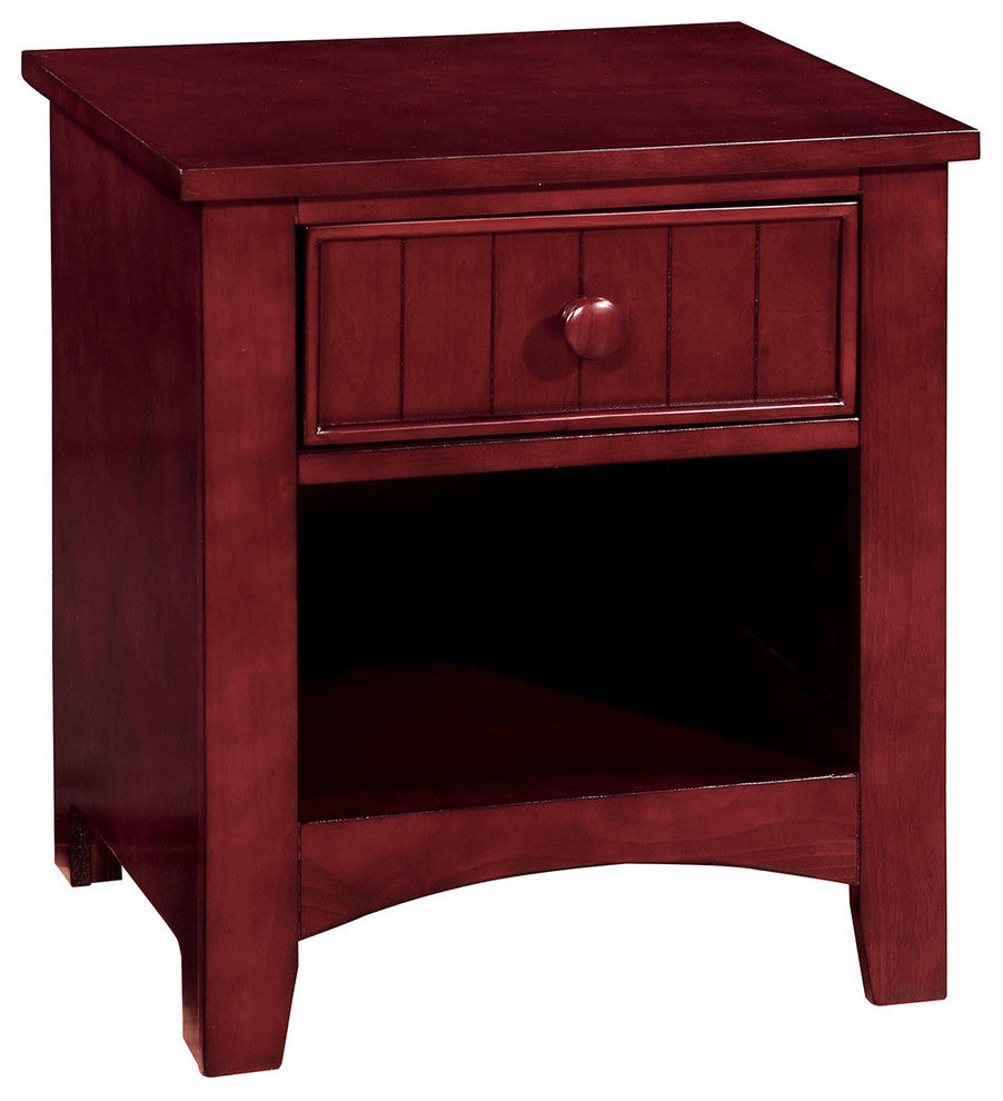 Benzara BM181407 Wooden Night Stand 1 Drawer and Open Shelf, Cherry Brown