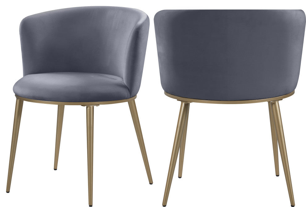 Skylar Dining Chair, Set of 2, Gray Velvet, Brushed Gold Iron Legs