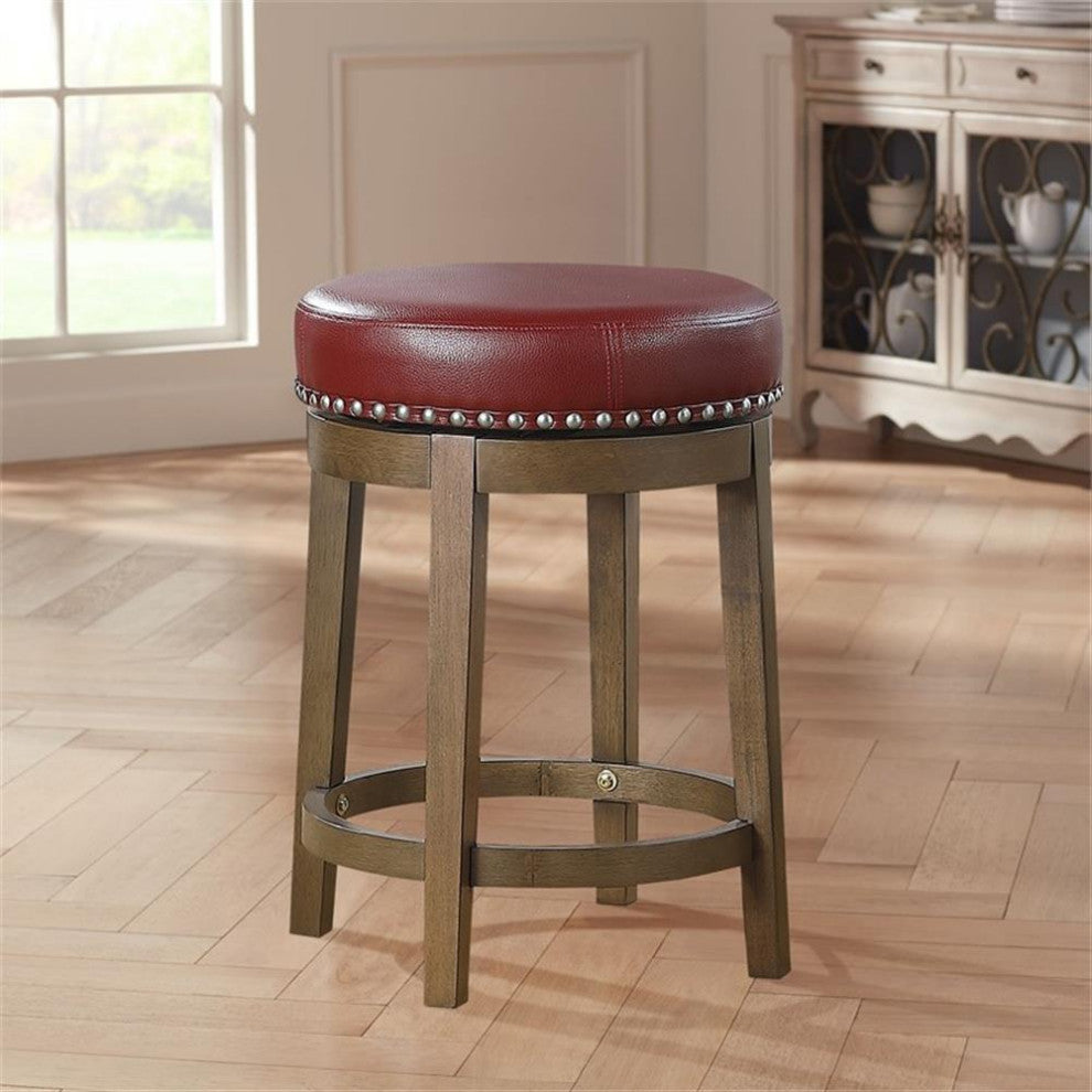 Lexicon Westby 24" Faux Leather Round Swivel Counter Stool in Red (Set of 2)