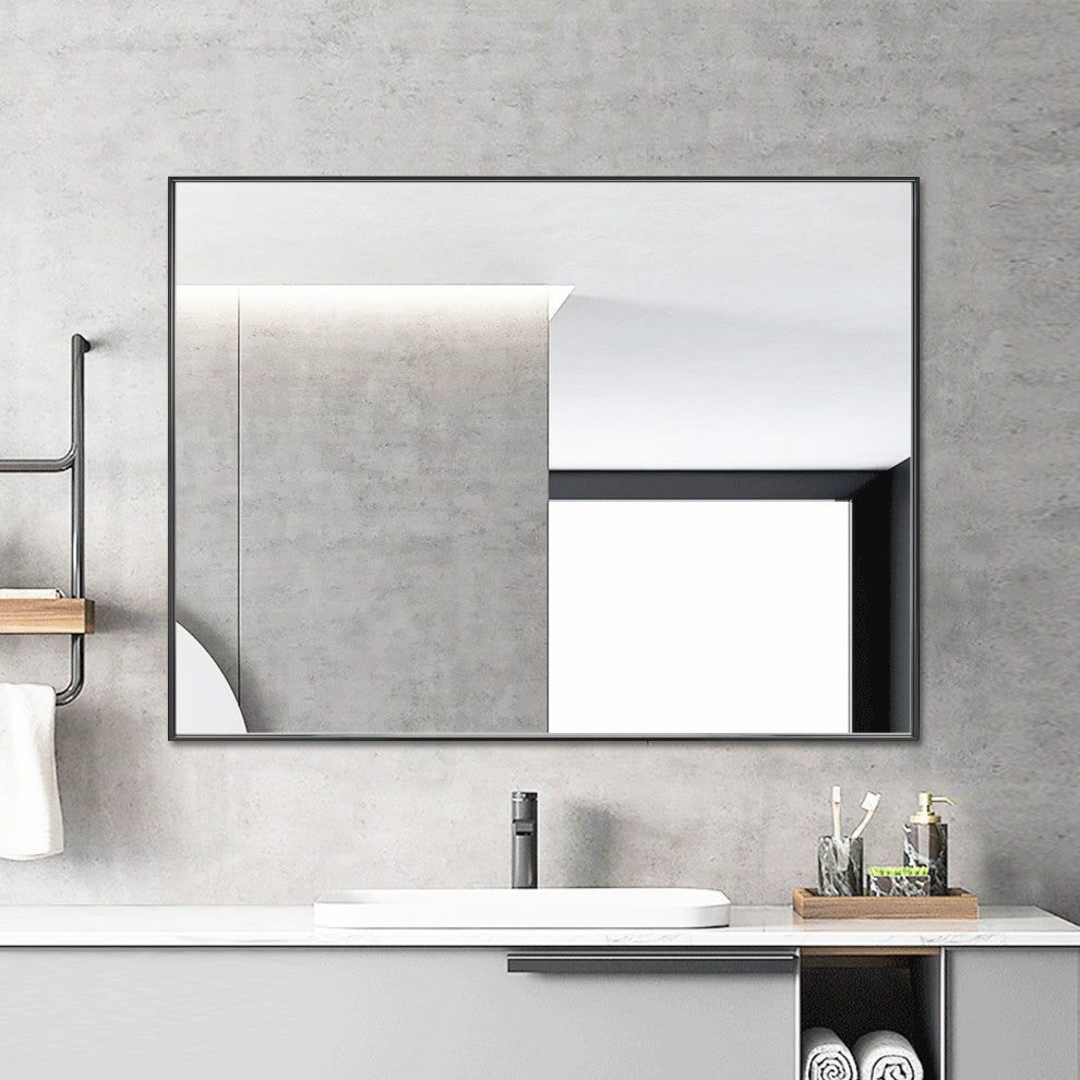 Rectangle Framed Bathroom Vanity Mirror Accent Wall Mirror, Black, 36"x48