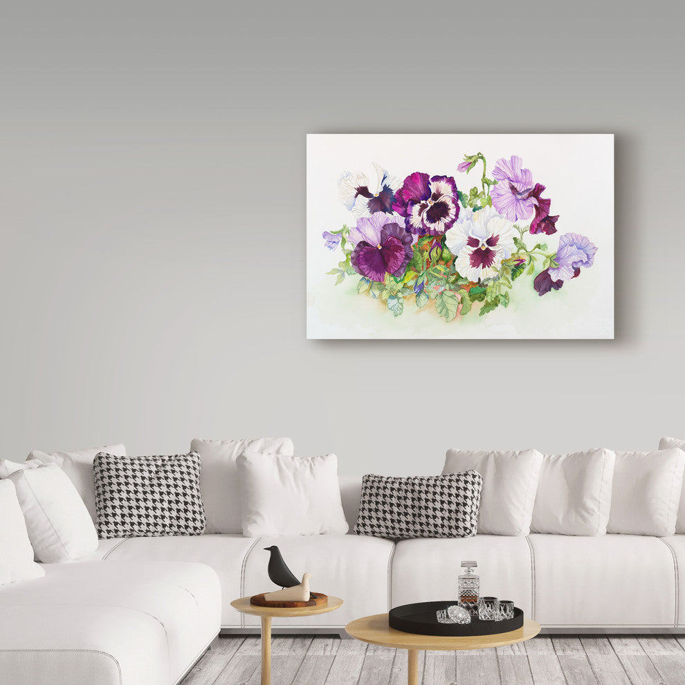 Joanne Porter 'White And Purple Pansies' Canvas Art, 47"x30"
