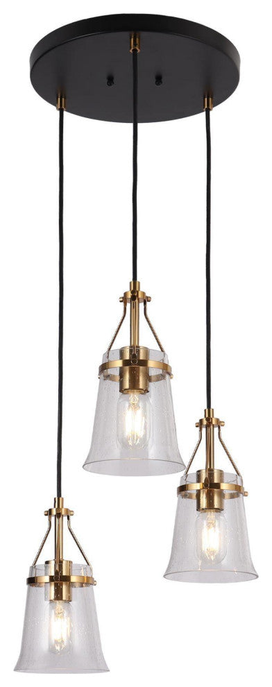 LNC 3-Light Matte Black and Polished Gold Linear Modern LED Chandelier