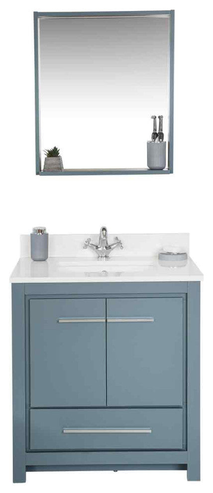 Mila Collection 30" Bathroom Vanity With Sink, Mirror, Countertop, Alasca Blue