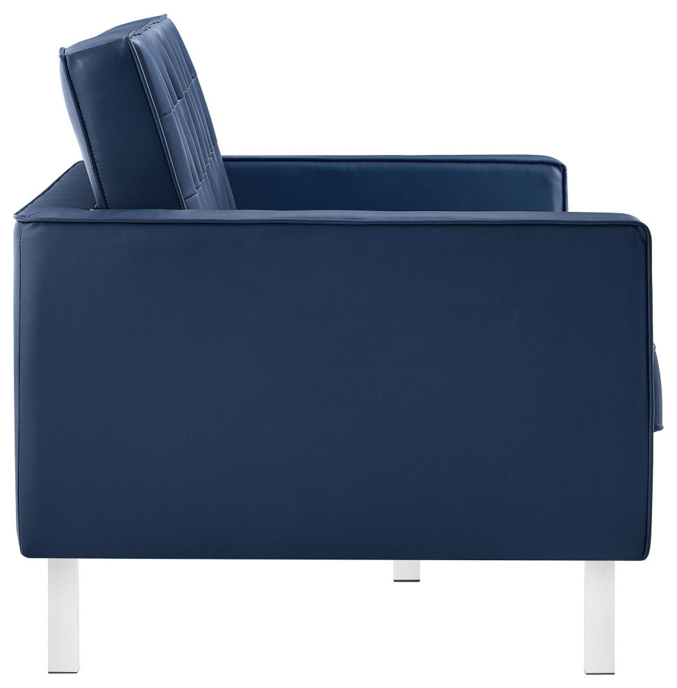 Loft Tufted Upholstered Faux Leather Loveseat Silver Navy