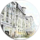 Watercolor Dark Illustration, Cityscape Round Metal Wall Art, 11"