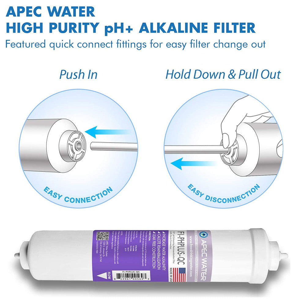 APEC 10" Alkaline Calcite pH Neutralizer Water Filter Kit, 1/4" Output, US Made