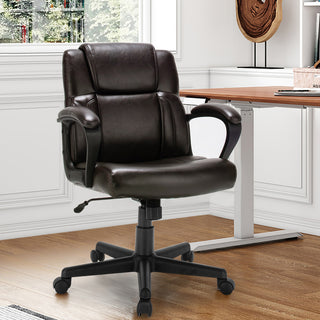 Costway Executive Leather Office Chair Adjustable Computer Desk Chair Armrest