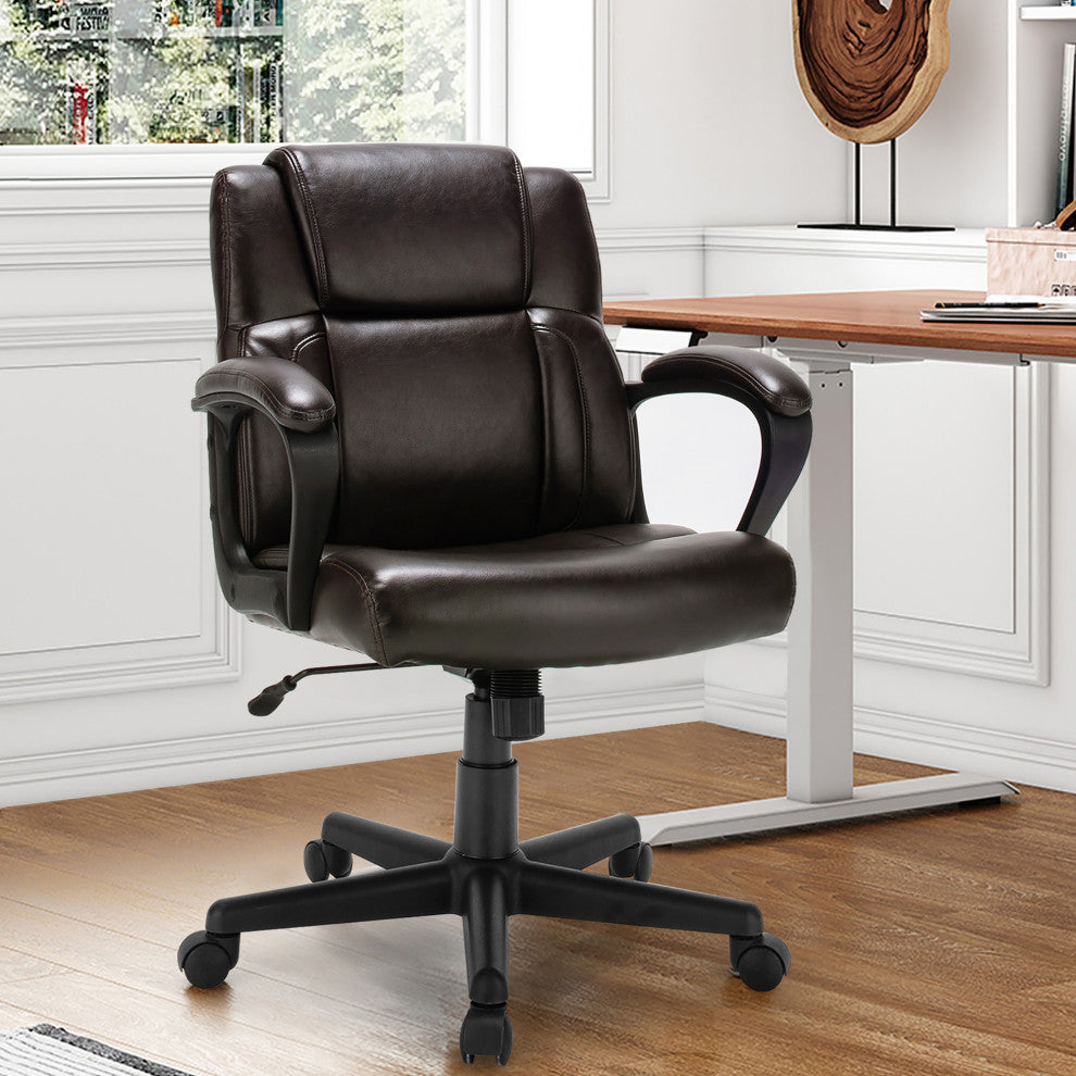 Costway Executive Leather Office Chair Adjustable Computer Desk Chair Armrest