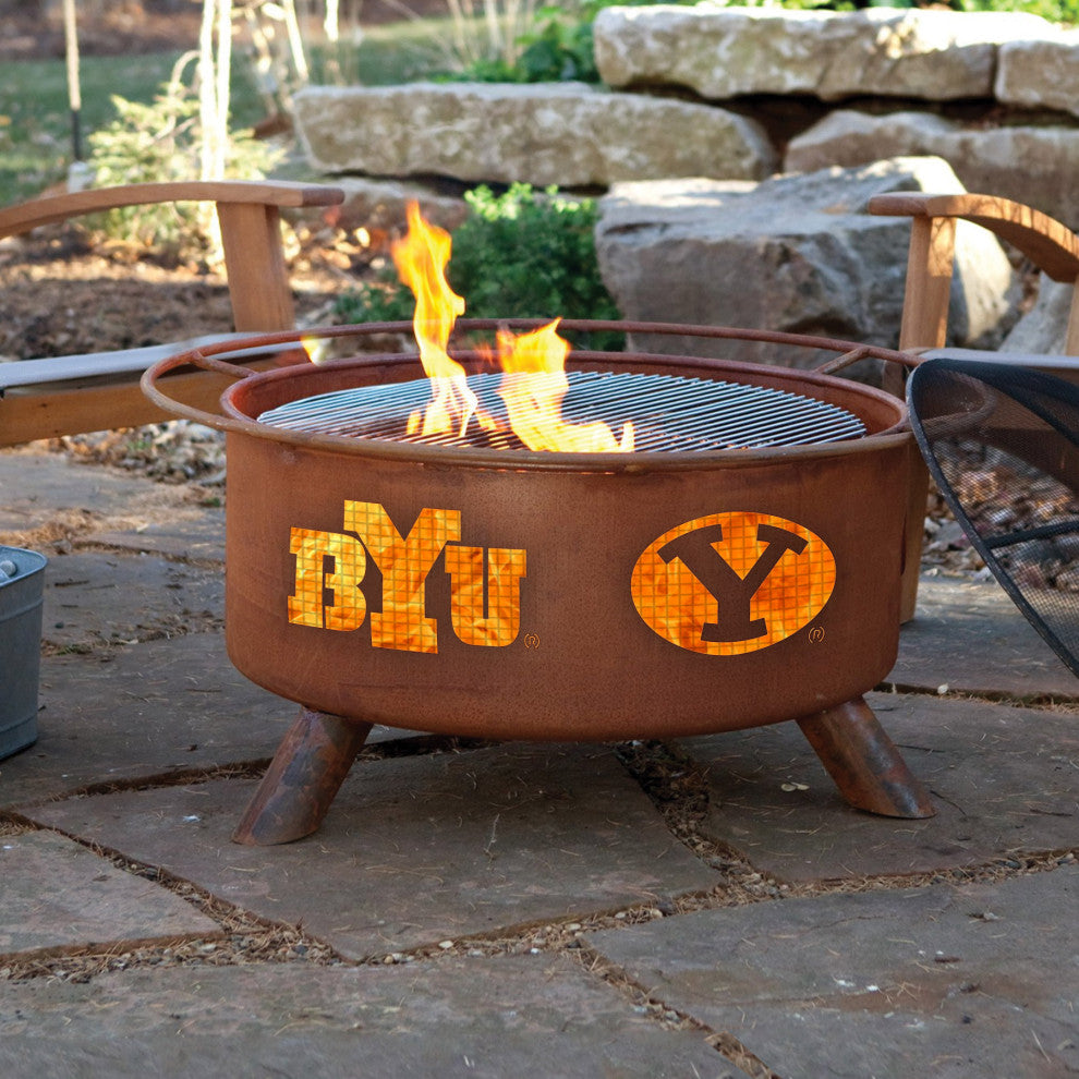 Customizable NCAA Logo Fire Pit, Rust Patina, Byu