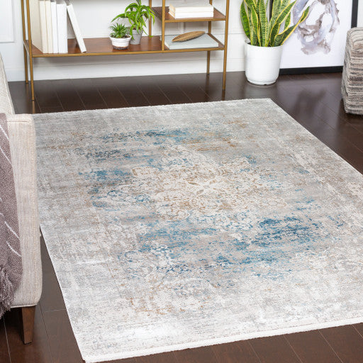 Surya Solar SOR-2306 3'x5' Rug, Sky Blue/Blue/Taupe/Gray/Light Gray/White/Yellow