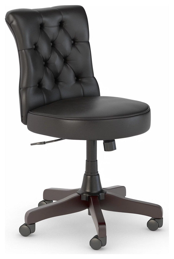 Traditional Office Chair, Armless Design With Button Tufted Backrest, Black