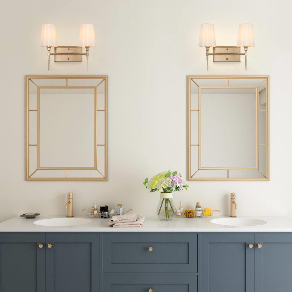 LALUZ Matte Gold with Fabric Shade Modern Bathroom Vanity Light, 2-Light