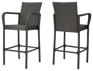GDF Studio Dunedin Outdoor Gray Wicker Barstools, Set of 2