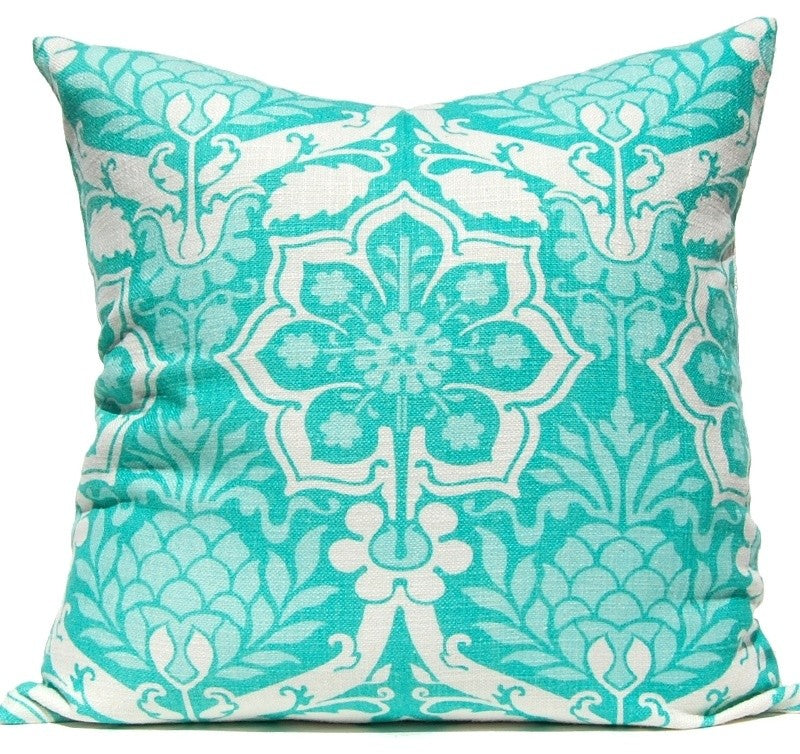 Pineapple Damask Pillow, Aqua