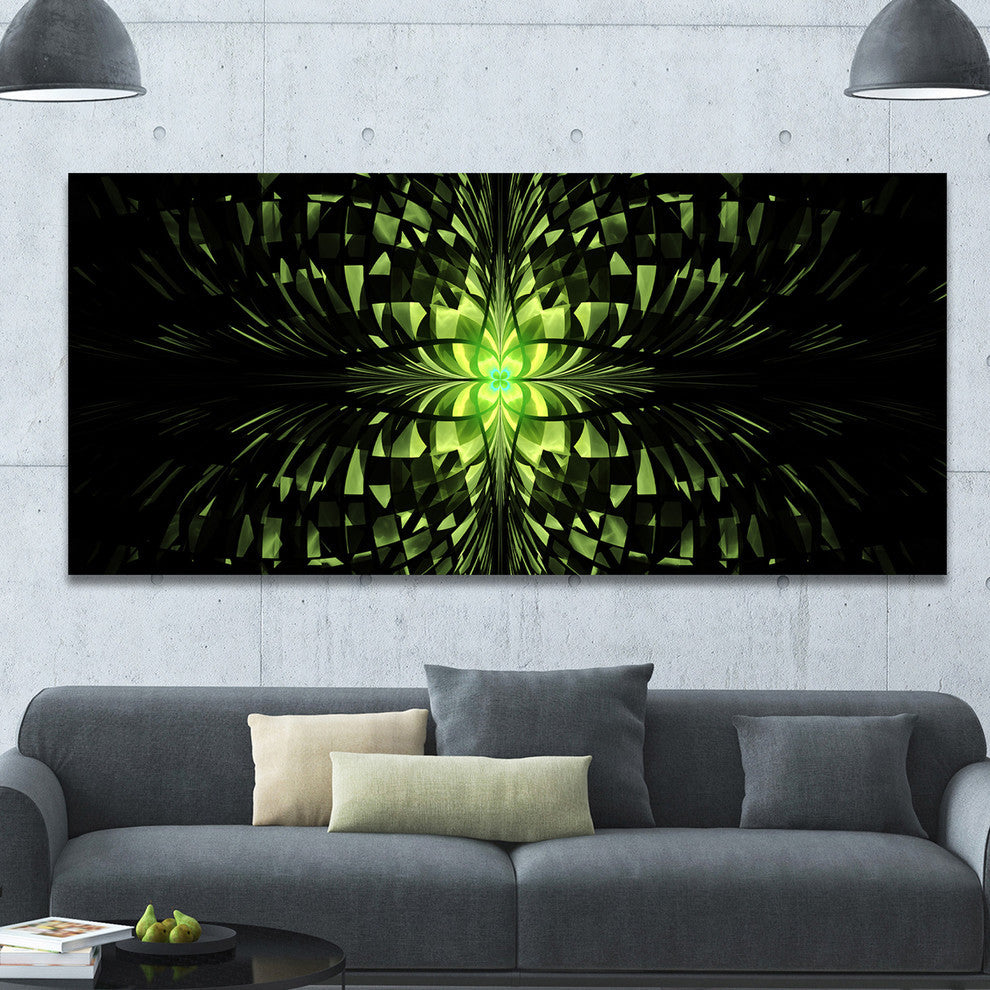 Green Butterfly Pattern on Black, Oversized Abstract Canvas Art Print, 60x28