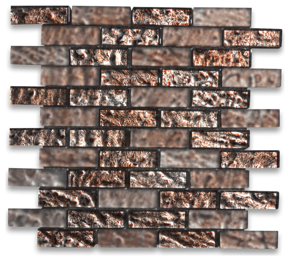 Glass Mosaic Tile Warm Rusty Color Satin and Matte Glass Accent, 1 sheet