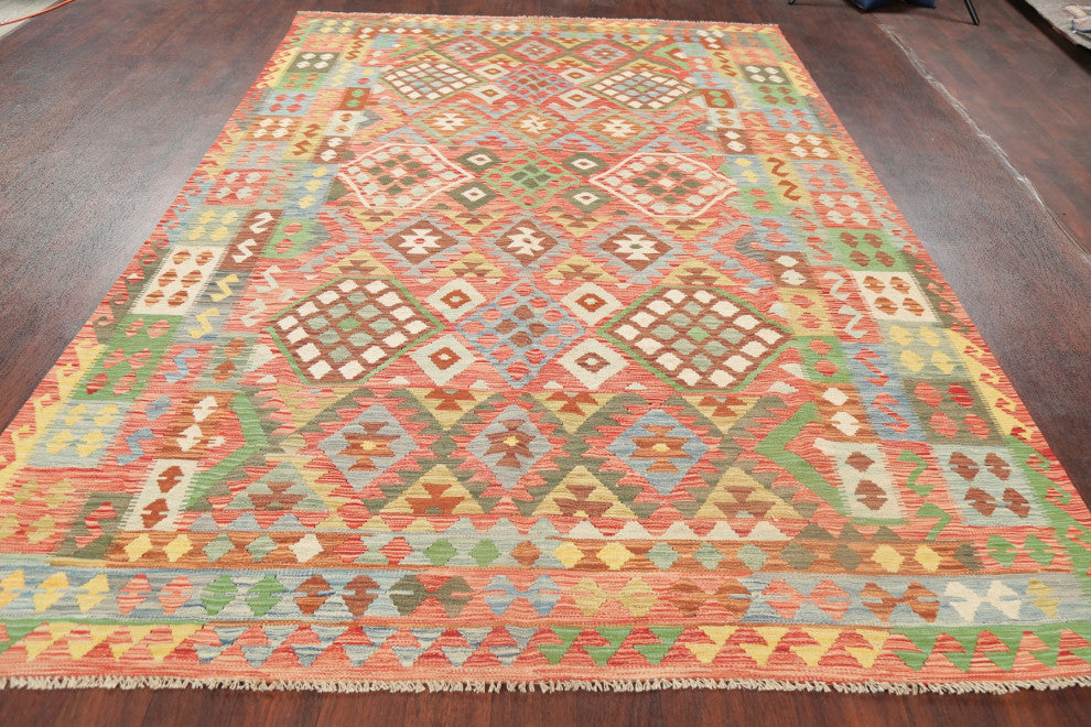Kilim Southwestern Oriental Hand-Woven Turkish Traditional Area Rug, 9'8"x6'10