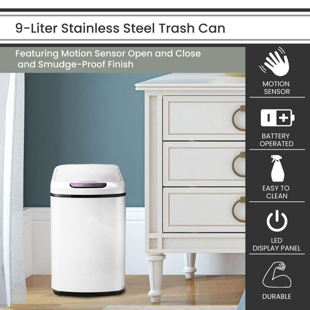 9-Liter / 2.3-Gallon Trash Can With Sensor Lid, White