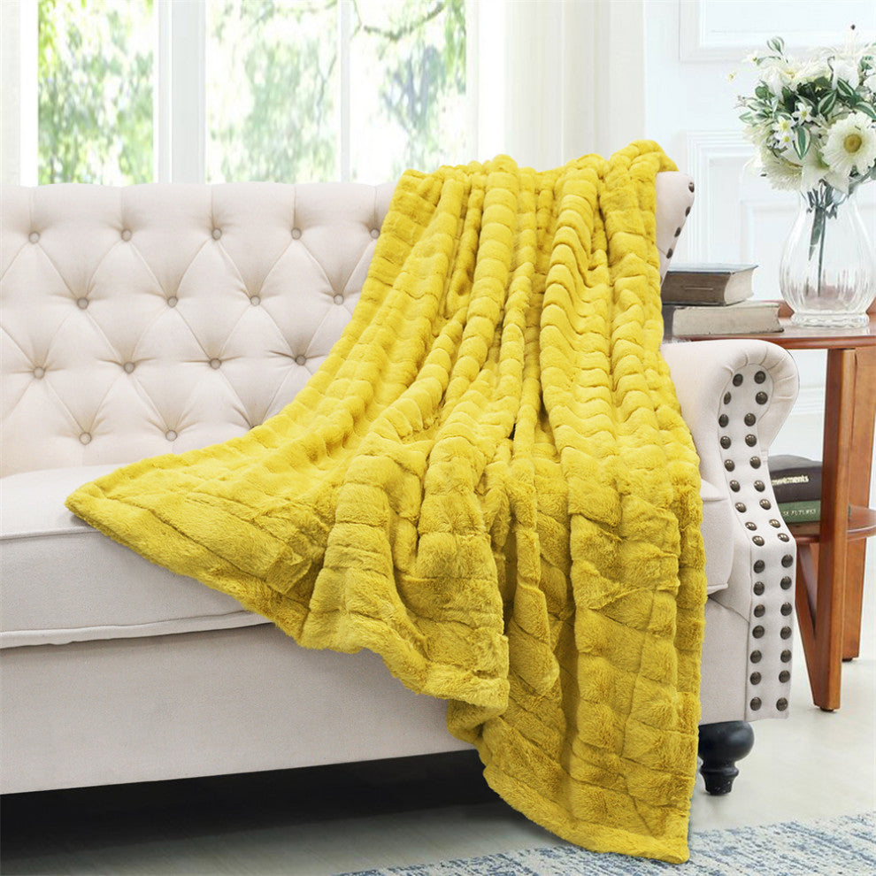 Super Mink Faux Fur Throw Blanket, Lemon Curry, 50"x60"
