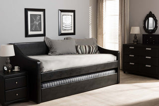 Abby Fabric Upholstered Daybed With Trundle Bed, Black