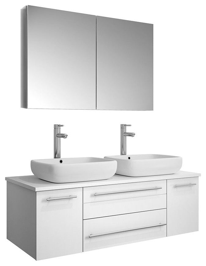 Fresca Lucera 48" Wall Hung Double Sink Bathroom Vanity With Medicine Cabinet