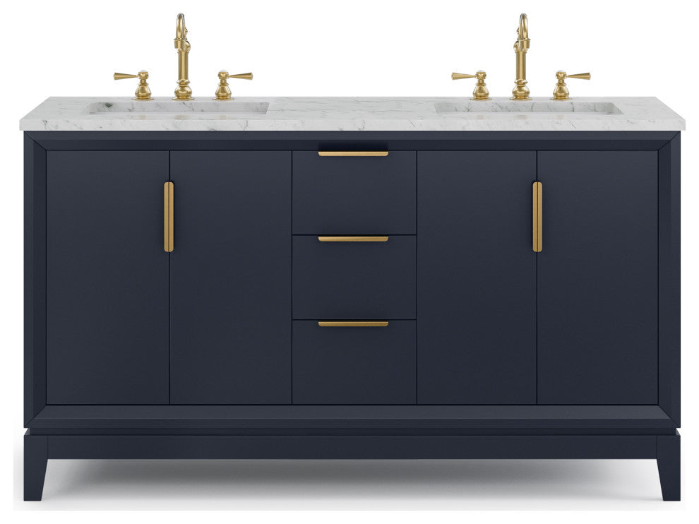 Elizabeth 60" Double Sink Carrara White Marble Vanity, Monarch Blue