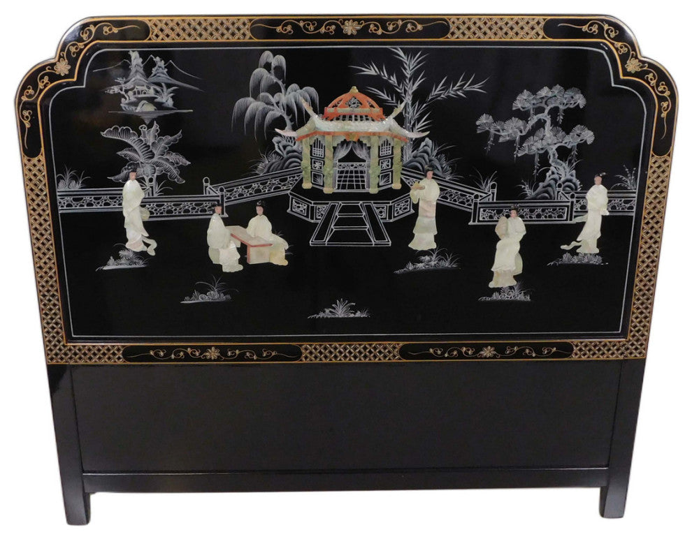 Black Lacquer Headboard Inlaid With Mother of Pearl, King Size 74"x54"