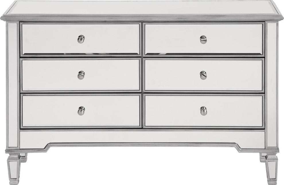 Elegant Silver Mirrored 6-Drawer Chest