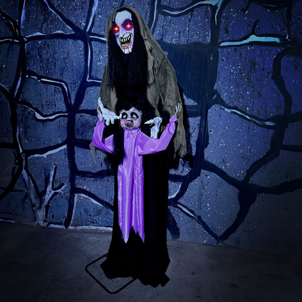 Lifesize Animatronic Vampire Lady With Baby, Lights and Sound