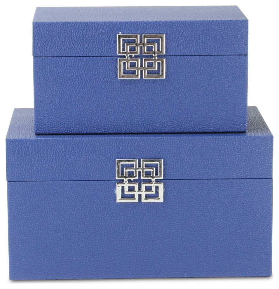 Galena "Double Happiness" Faux Shagreen Box Set, Navy Blue