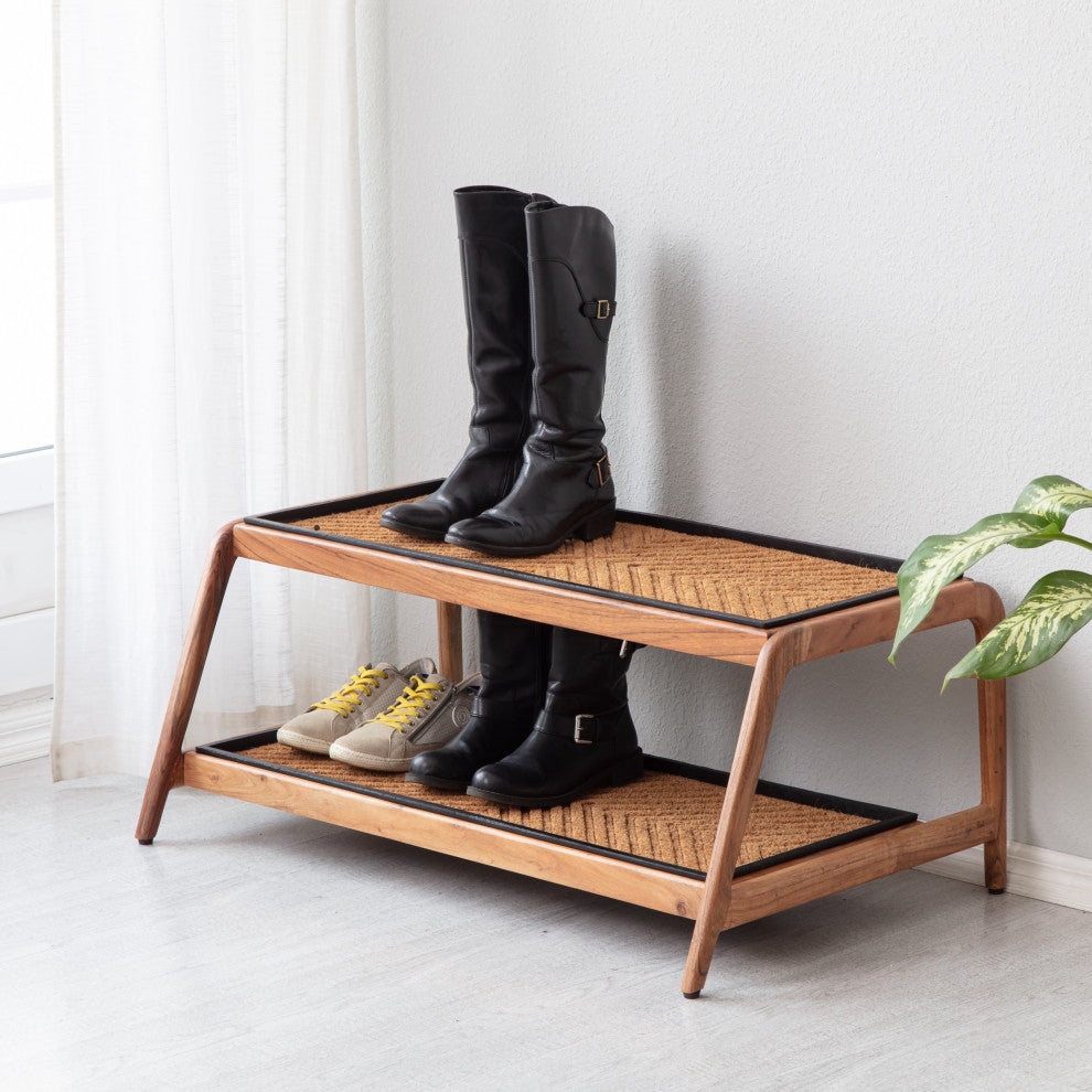Double-Tier Natural Stand With 3-Pair Rubber Boot Trays Arrowhead