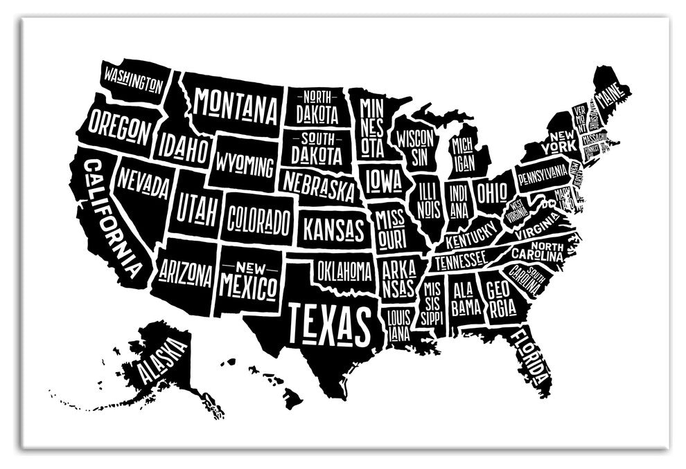Simple United States World Map 24x36 Canvas Wall Art