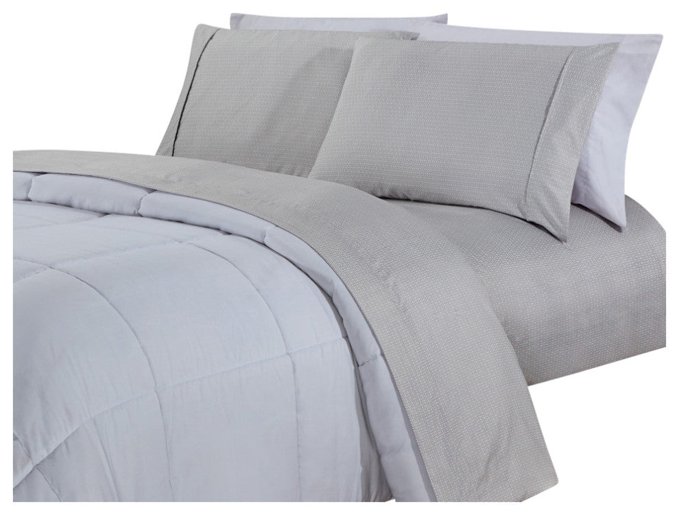 Bibb Home 4 Piece Printed Microfiber Sheet Set, Silver Diamond, Twin