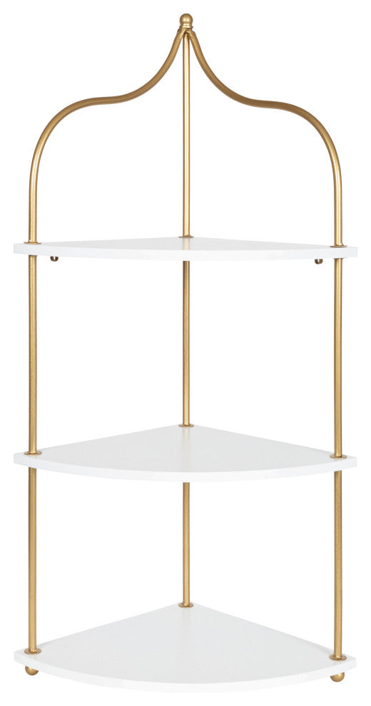 Walters Corner Shelf, White/Gold, 17"x12"x35"