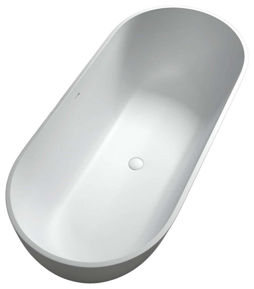 Solid Surface Freestanding Soaking Bathtub, Drain, 69"