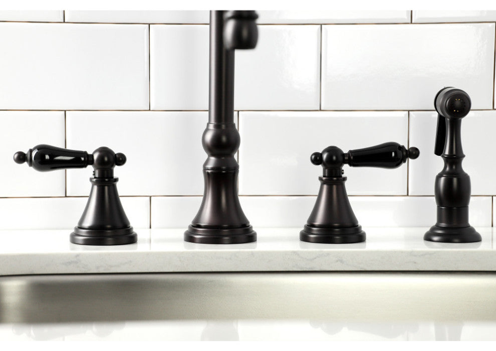 KS2795PKLBS Widespread Kitchen Faucet With Brass Sprayer, Oil Rubbed Bronze
