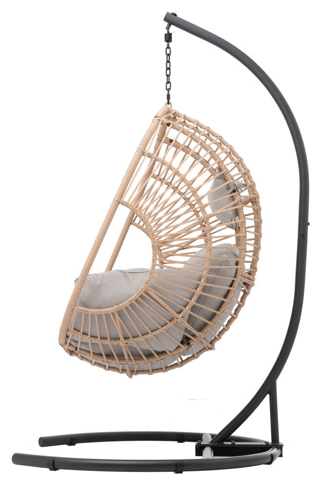TATEUS Outdoor Wicker Swing Chair Hanging Egg Chair With Cushion and Pillow, Natural