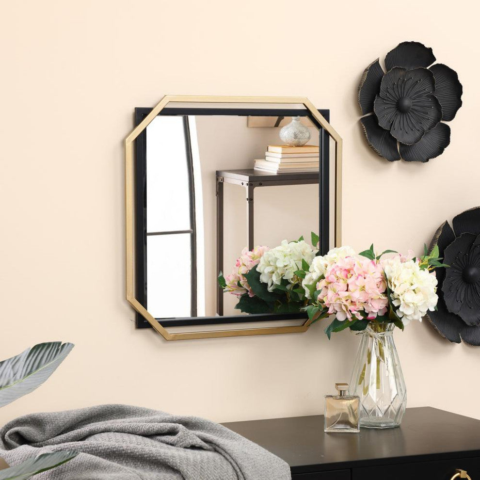 Gold and Black Metal Floating Frame Wall Accent Mirror