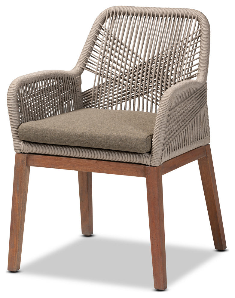 Jennifer Mid-Century Transitional Grey Woven Rope Mahogany Dining Arm Chair
