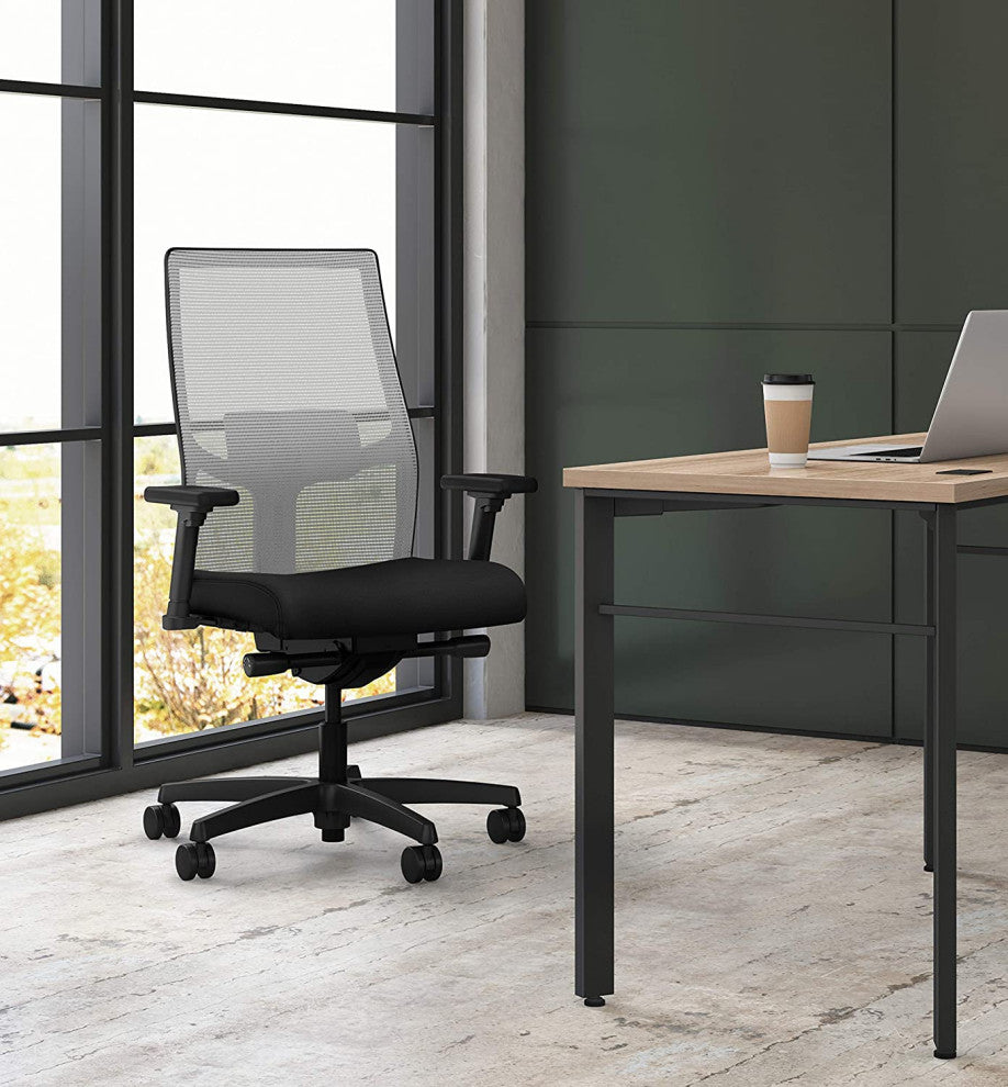Modern Office Chair, Padded Seat With Mesh Backrest and Adjustable Arms, Fog
