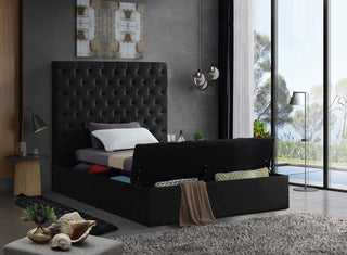 Bliss Velvet Upholstered  Bed, Black, Twin