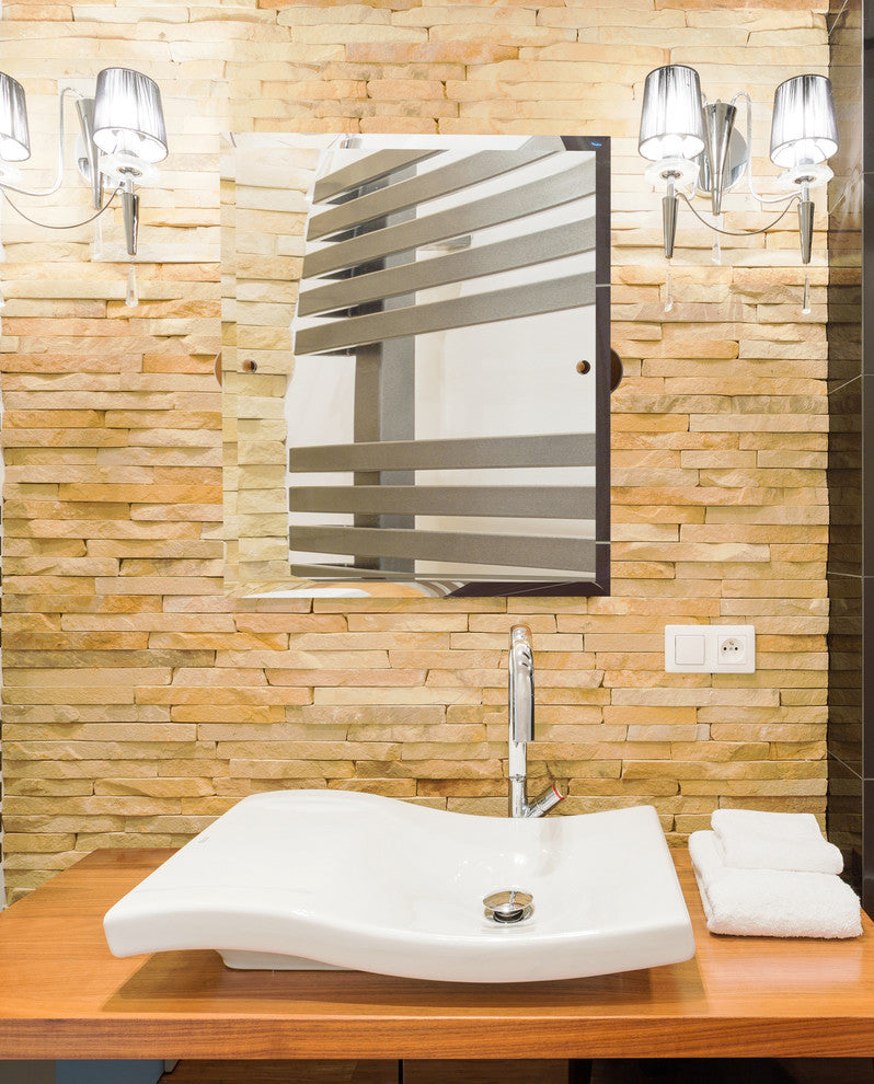 Frameless Rectangular Beveled Edge Tilt Mirror, Brushed Bronze